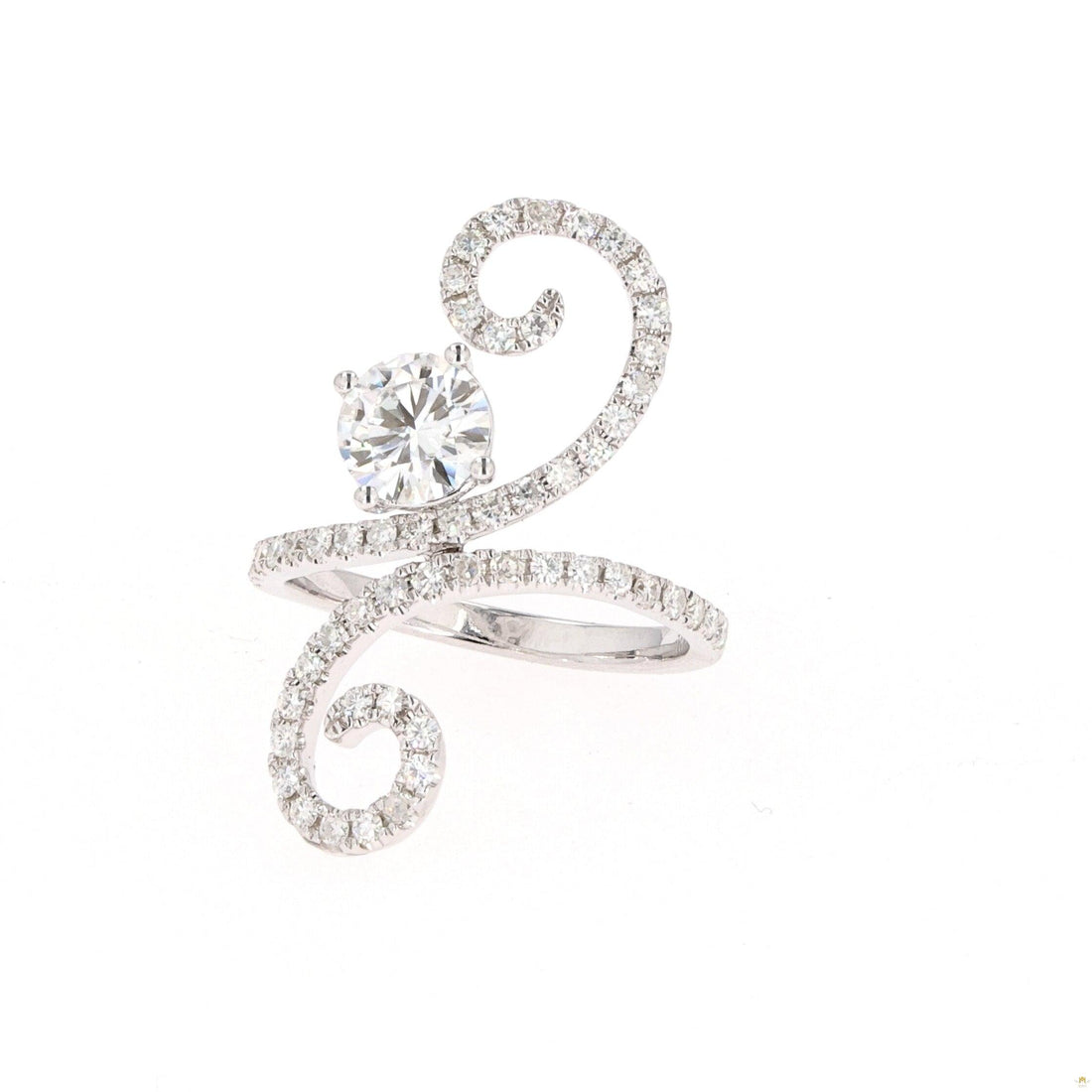 1.34 CTW   Round  Moissanite Statement Ring in 14K White Gold