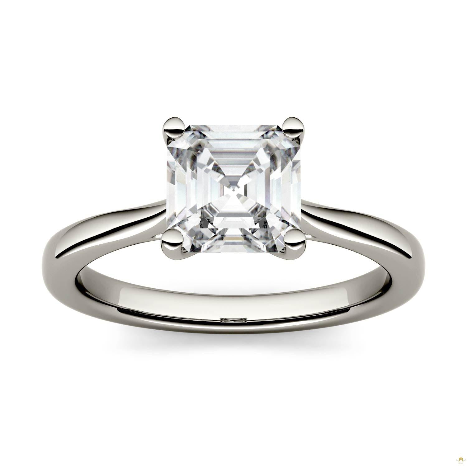 1.30 CTW   Asscher Moissanite Engagement Ring in 14K White Gold