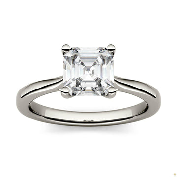 1.30 CTW   Asscher Moissanite Engagement Ring in 14K White Gold