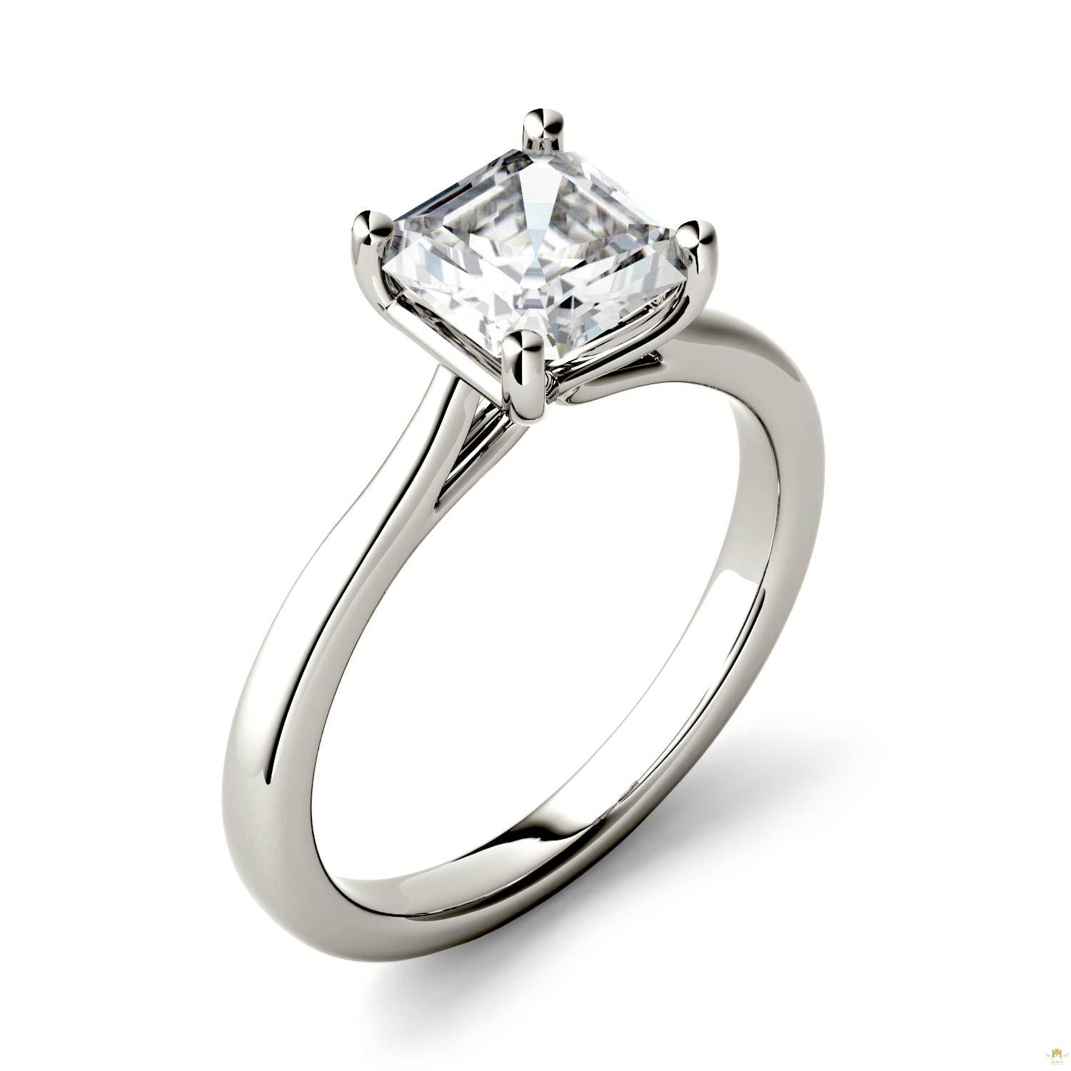 1.30 CTW   Asscher Moissanite Engagement Ring in 14K White Gold