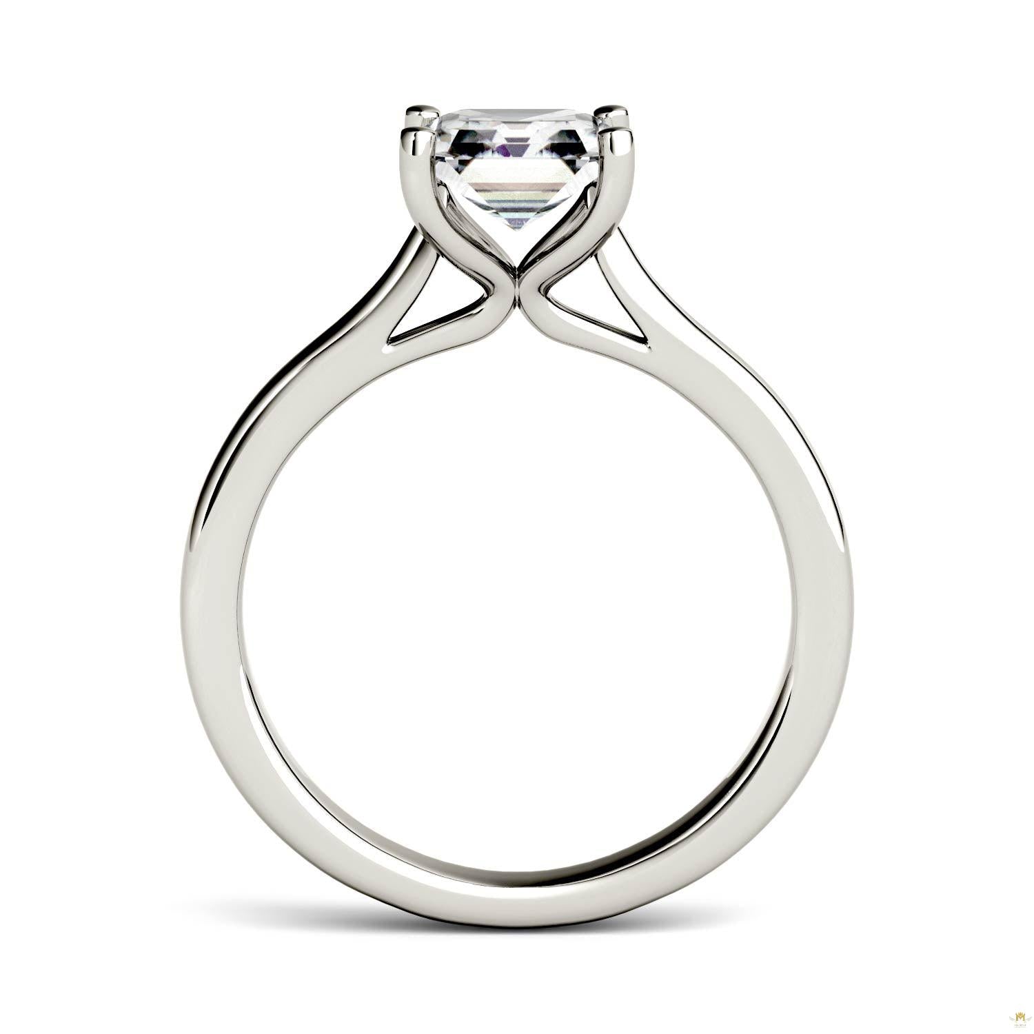 1.30 CTW   Asscher Moissanite Engagement Ring in 14K White Gold