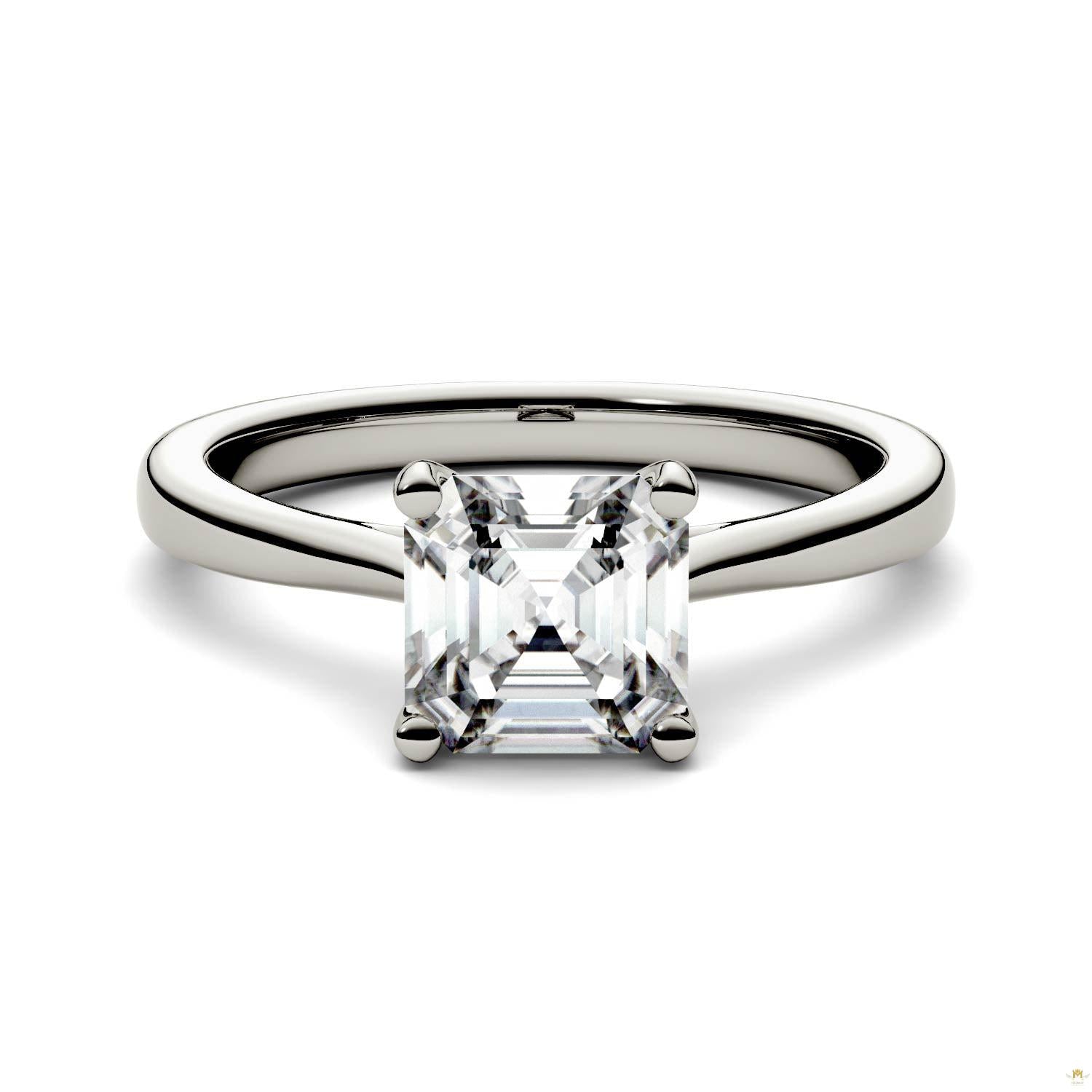 1.30 CTW   Asscher Moissanite Engagement Ring in 14K White Gold