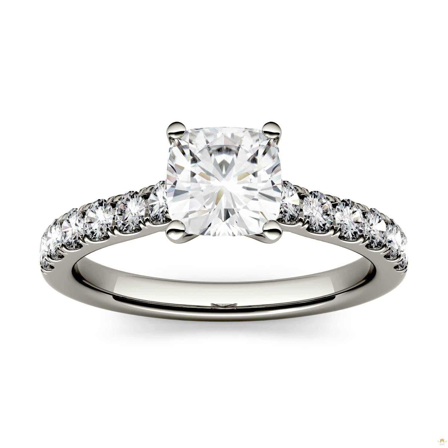 1.46 CTW   Cushion Moissanite Engagement Ring in 14K White Gold