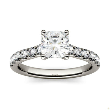 1.46 CTW   Cushion Moissanite Engagement Ring in 14K White Gold