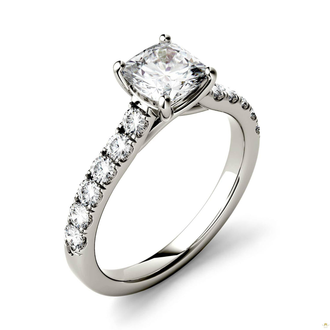 1.46 CTW   Cushion Moissanite Engagement Ring in 14K White Gold