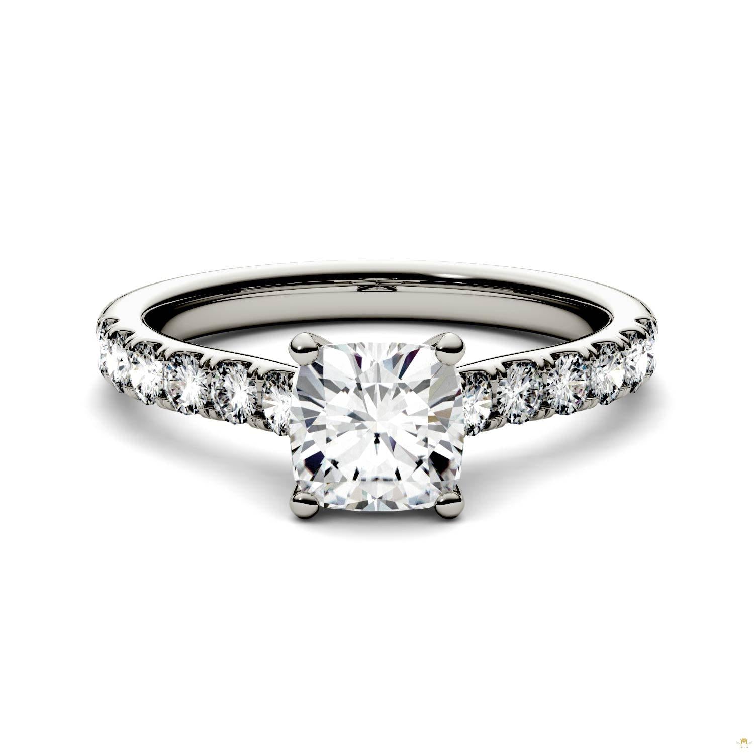 1.46 CTW   Cushion Moissanite Engagement Ring in 14K White Gold