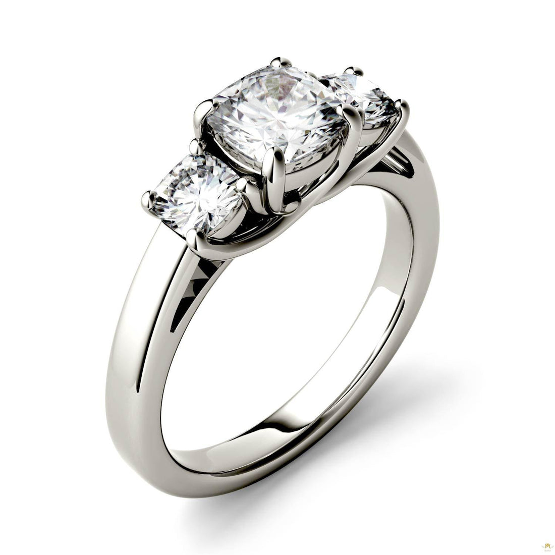 1.76 CTW   Cushion Moissanite Three Stone Ring in 14K White Gold