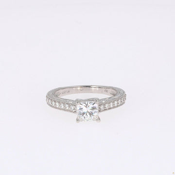 1.94 CTW   Square Near-Colorless Moissanite Side-Stone Ring in 14K White Gold