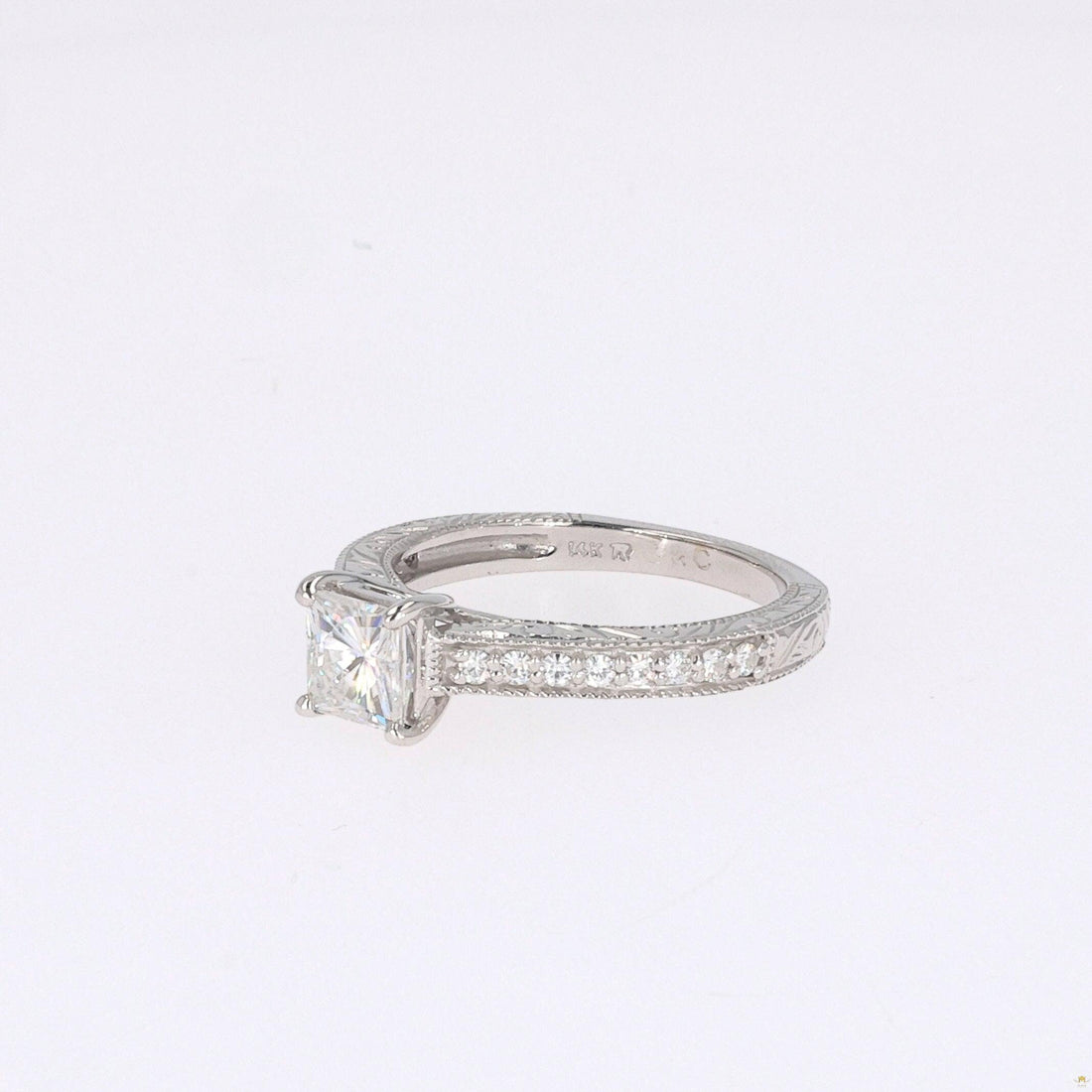 1.94 CTW   Square Near-Colorless Moissanite Side-Stone Ring in 14K White Gold