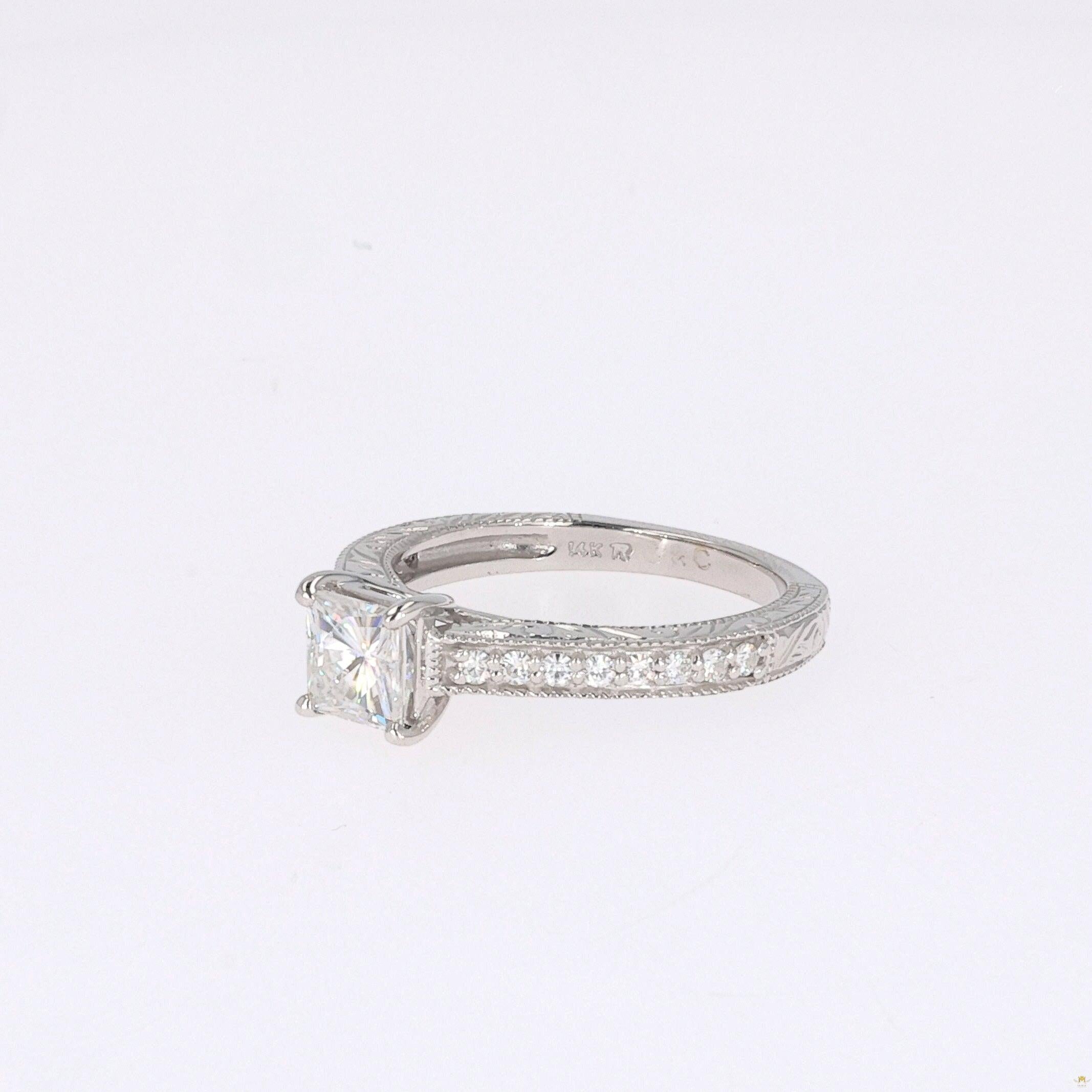 1.94 CTW   Square Near-Colorless Moissanite Side-Stone Ring in 14K White Gold