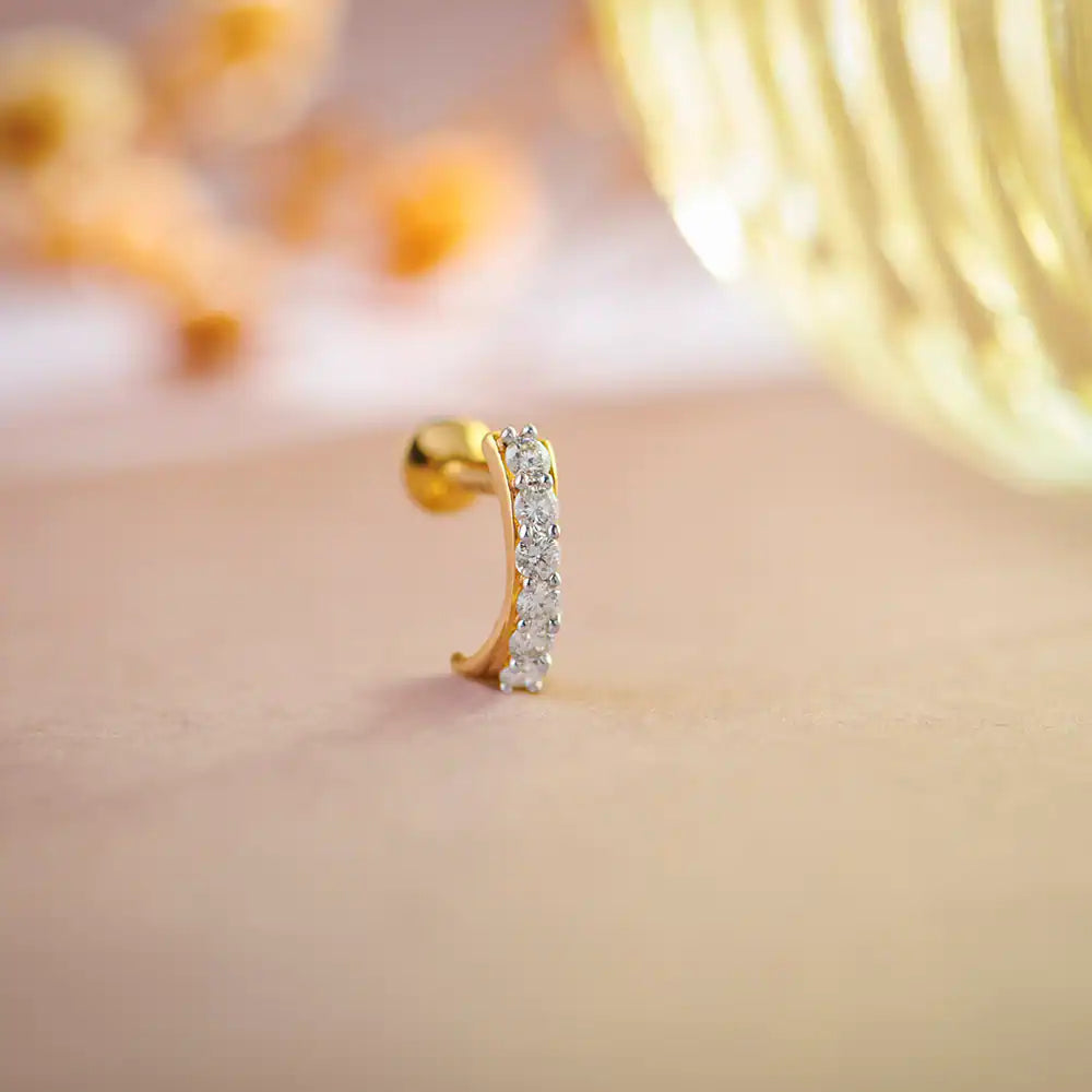 Stunning Bright Gold And Diamond Nose Pin
