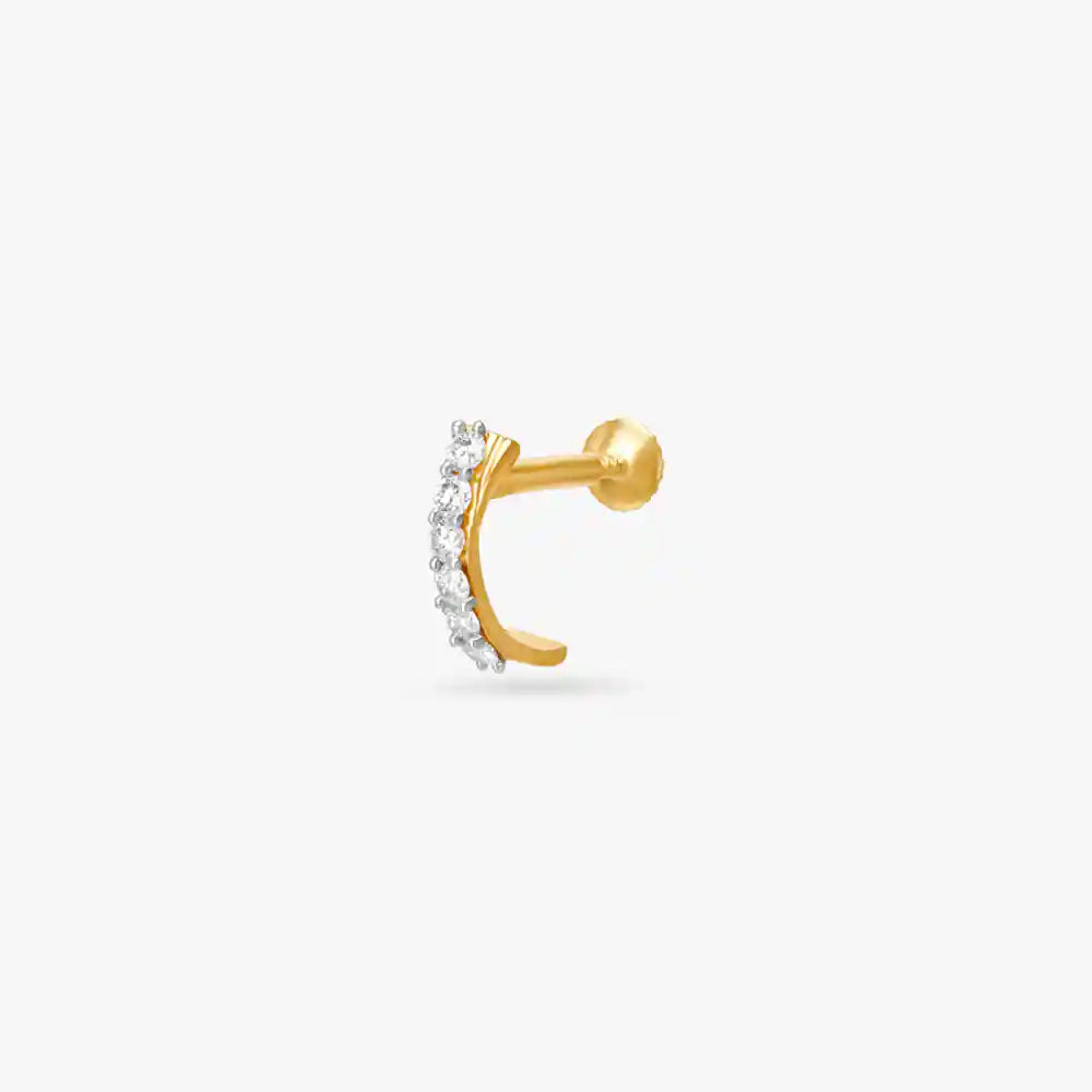 Stunning Bright Gold And Diamond Nose Pin