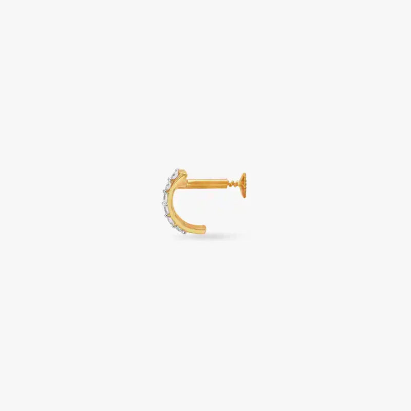 Stunning Bright Gold And Diamond Nose Pin