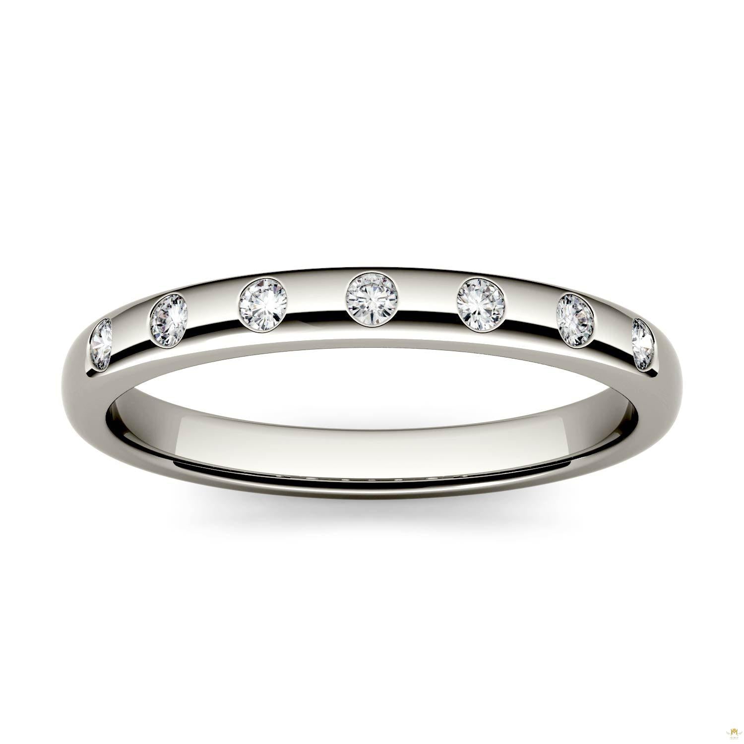 0.11 CTW   Round Moissanite Stackable Ring in 14K White Gold