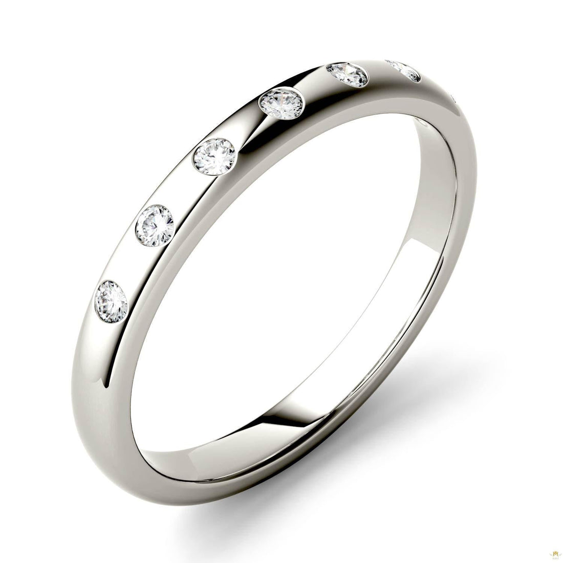0.11 CTW   Round Moissanite Stackable Ring in 14K White Gold