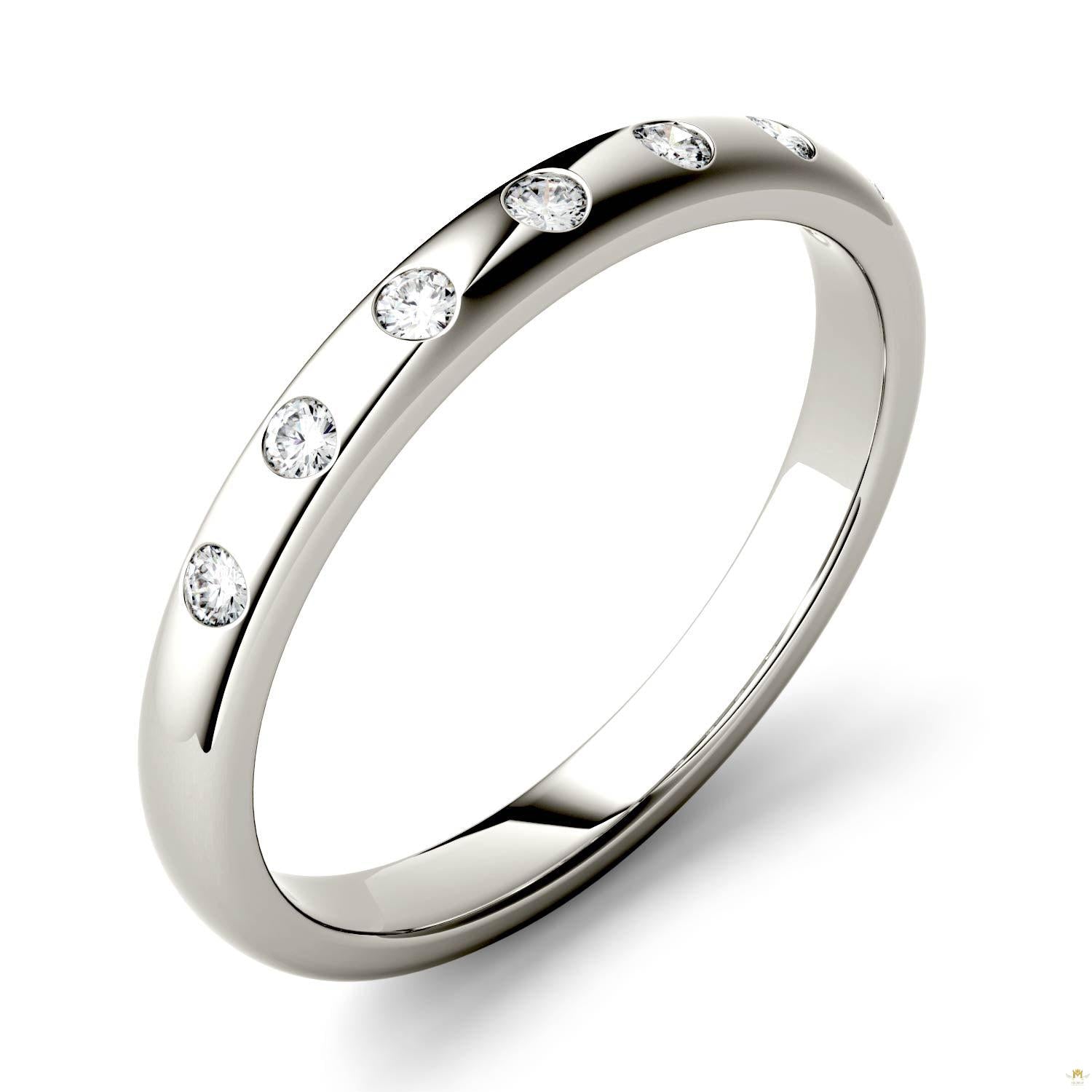 0.11 CTW   Round Moissanite Stackable Ring in 14K White Gold
