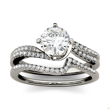 1.38 CTW   Round Moissanite Bridal Set in 14K White Gold