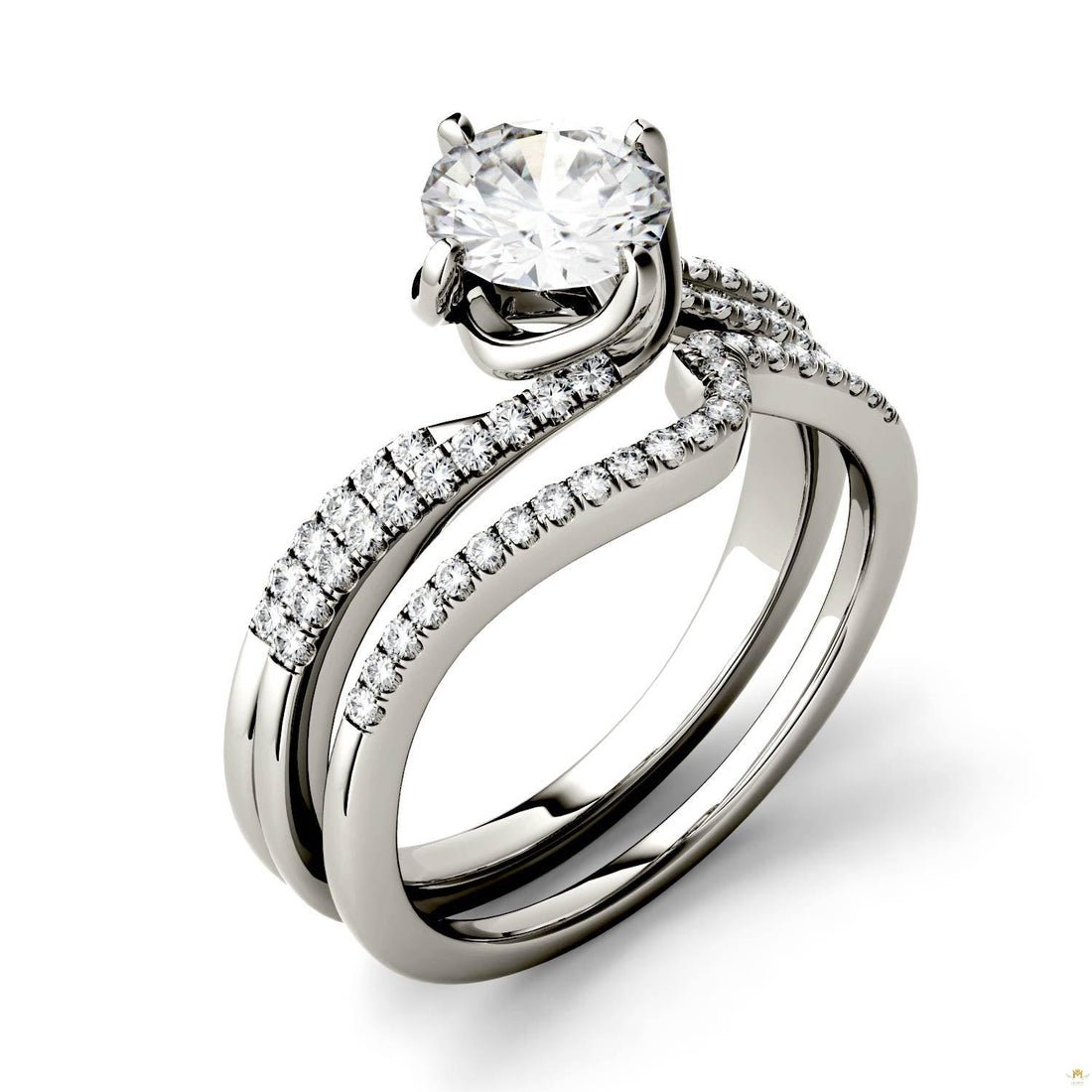 1.38 CTW   Round Moissanite Bridal Set in 14K White Gold