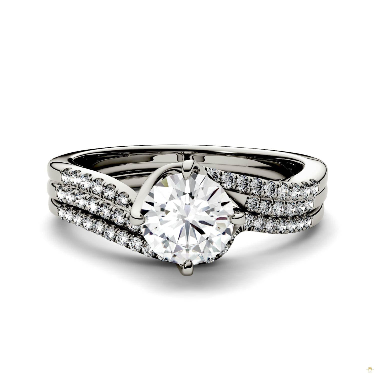 1.38 CTW   Round Moissanite Bridal Set in 14K White Gold