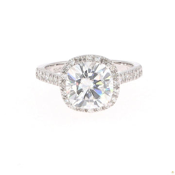 3.66 CTW   Cushion Near-Colorless Moissanite Halo Engagement Ring in 14K White Gold