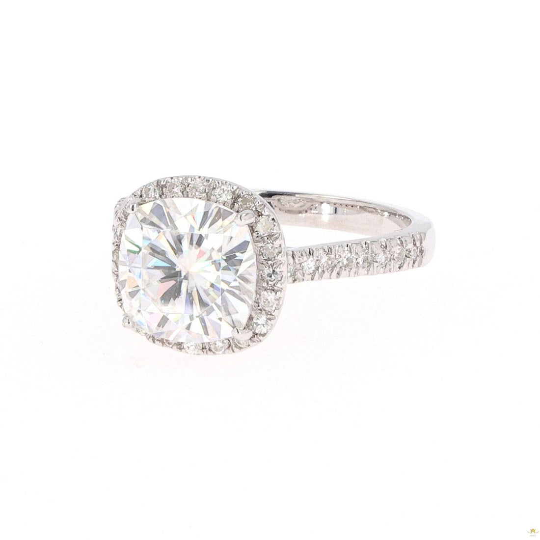 3.66 CTW   Cushion Near-Colorless Moissanite Halo Engagement Ring in 14K White Gold