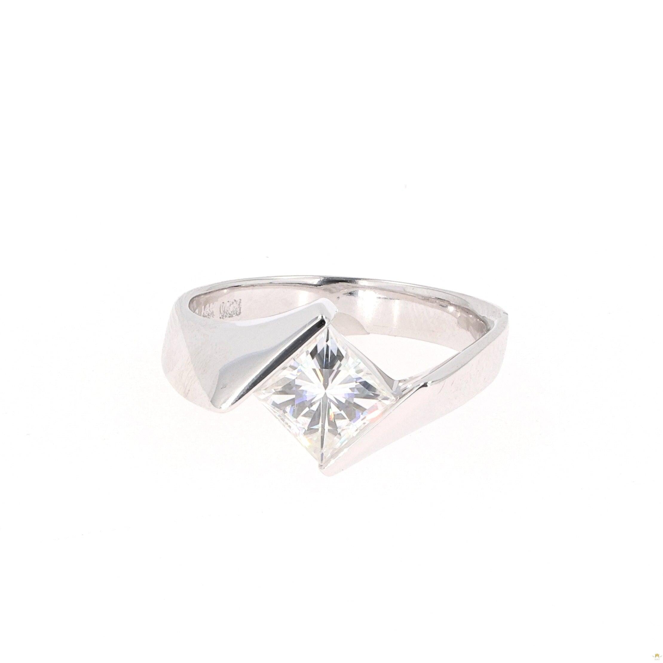 1.70 CTW   Square Near-Colorless Moissanite Channel-Set Bypass Solitaire Engagement Ring in 14K White Gold
