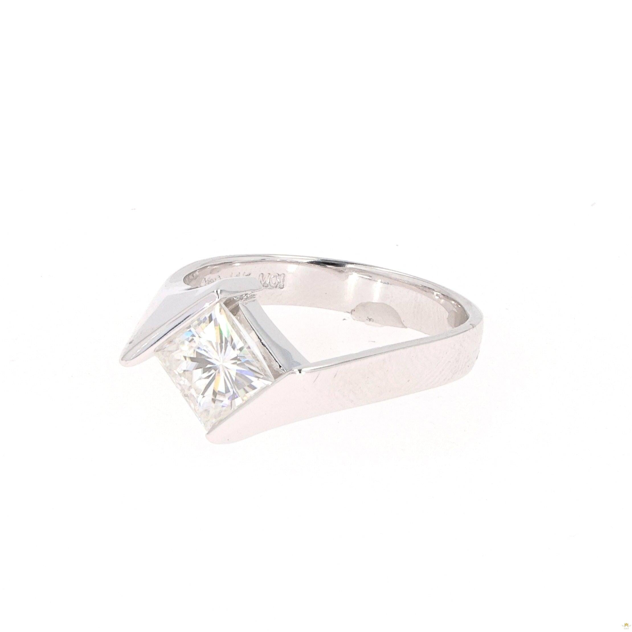 1.70 CTW   Square Near-Colorless Moissanite Channel-Set Bypass Solitaire Engagement Ring in 14K White Gold