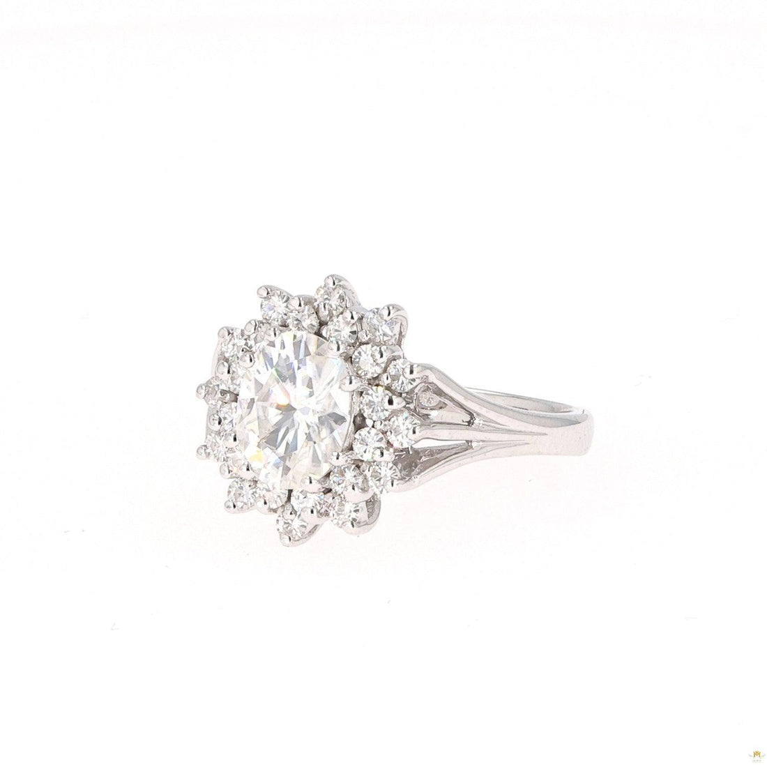 1.98 CTW   Oval Near-Colorless Moissanite Halo Ring in 14K White Gold