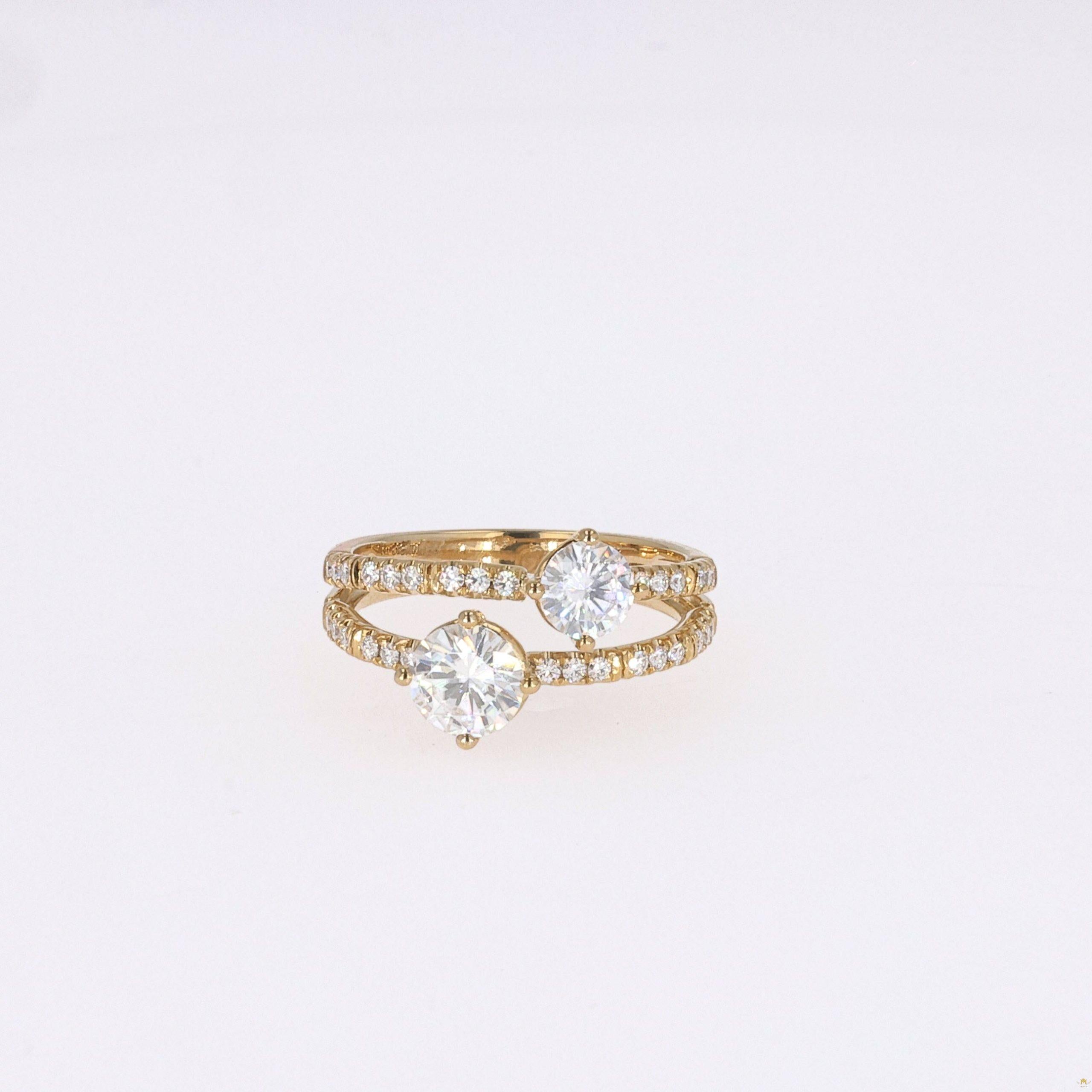1.60 CTW   Round Near-Colorless Moissanite Two-Stone Ring in 14K Yellow Gold