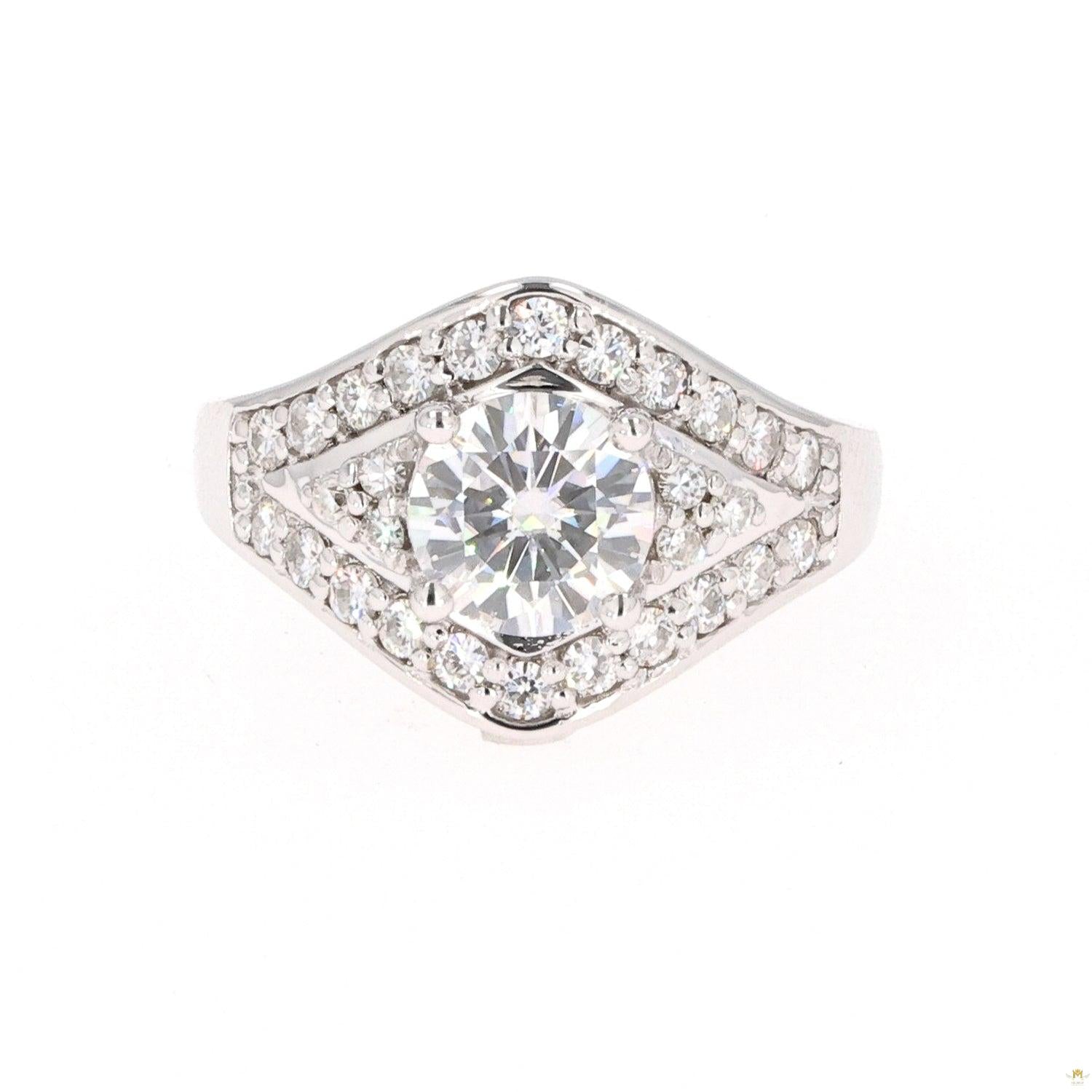 1.73 CTW   Round Near-Colorless Moissanite Fashion Solitaire Ring in 14K White Gold