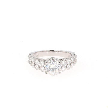 2.15 CTW   Round Near-Colorless Moissanite Two-Row Solitaire with Accents Ring in 14K White Gold