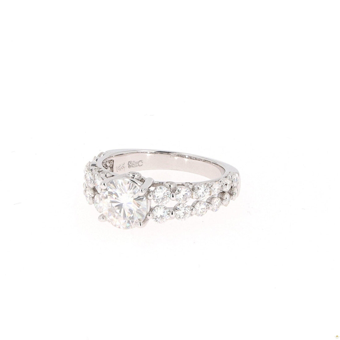 2.15 CTW   Round Near-Colorless Moissanite Two-Row Solitaire with Accents Ring in 14K White Gold
