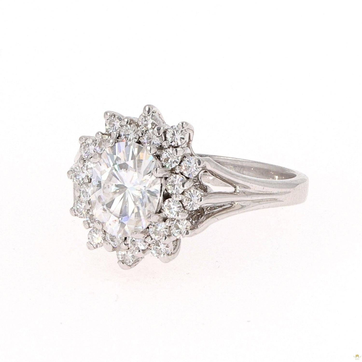 1.98 CTW   Oval Near-Colorless Moissanite Halo Engagement Ring in Sterling Silver