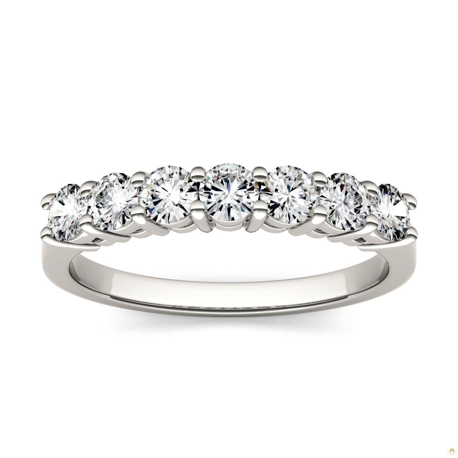 0.70 CTW   Round Moissanite Seven Stone Ring in 14K White Gold