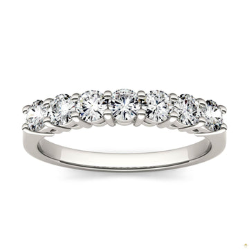 0.70 CTW   Round Moissanite Seven Stone Ring in 14K White Gold
