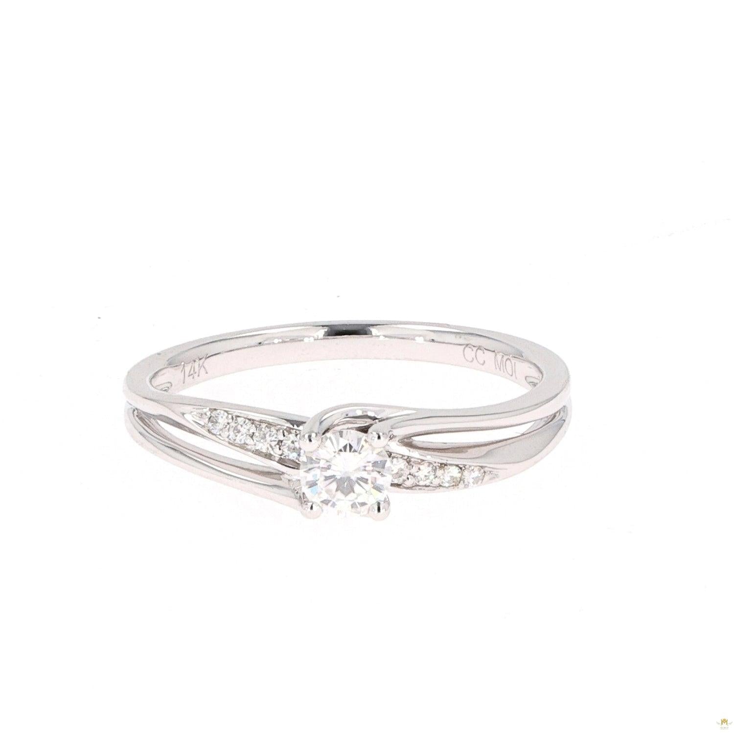 0.28 CTW   Round Near-Colorless Moissanite Solitaire with Accents Engagement Ring in 14K White Gold