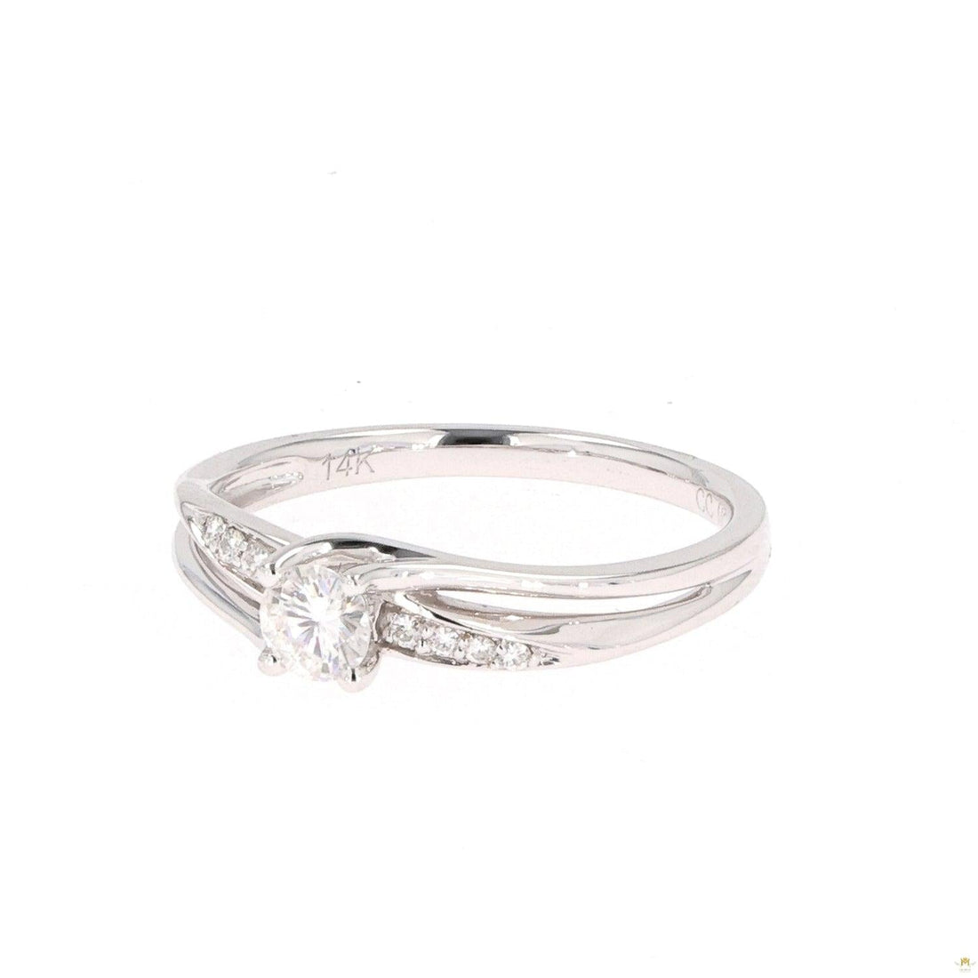 0.28 CTW   Round Near-Colorless Moissanite Solitaire with Accents Engagement Ring in 14K White Gold