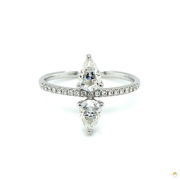 0.99 CTW   Pear Near-Colorless Moissanite Geometric Two-Stone Ring in 14K White Gold