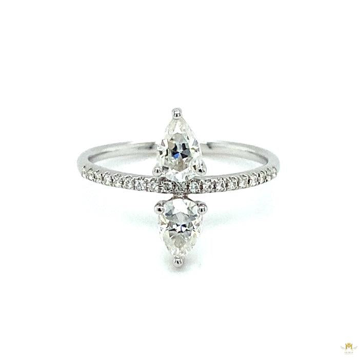 0.99 CTW   Pear Near-Colorless Moissanite Geometric Two-Stone Ring in 14K White Gold