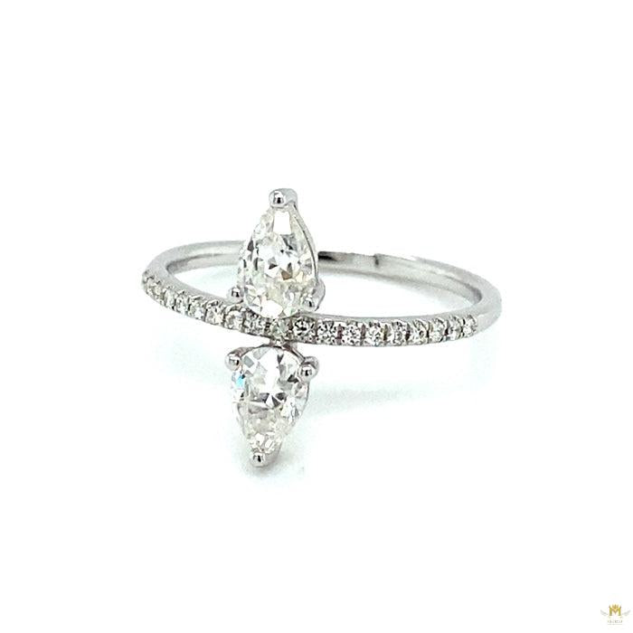 0.99 CTW   Pear Near-Colorless Moissanite Geometric Two-Stone Ring in 14K White Gold