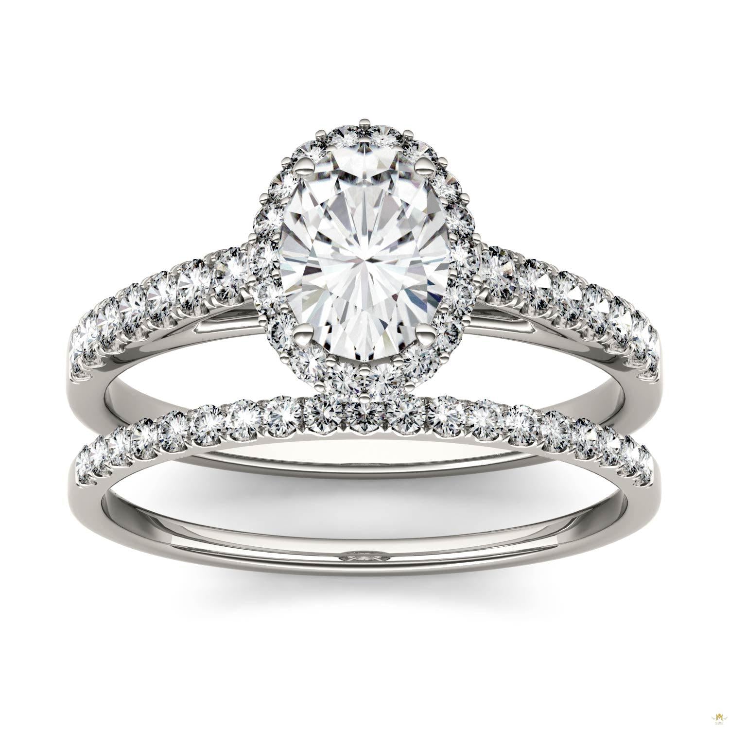 1.28 CTW   Oval Moissanite Halo Set in 14K White Gold