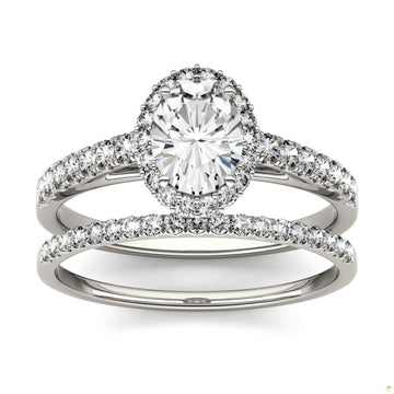 1.28 CTW   Oval Moissanite Halo Set in 14K White Gold