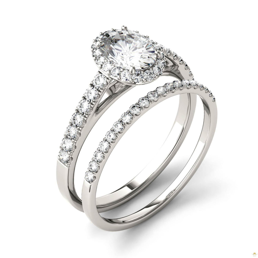 1.28 CTW   Oval Moissanite Halo Set in 14K White Gold