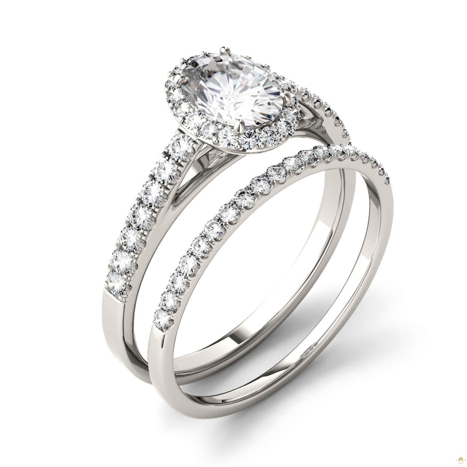 1.28 CTW   Oval Moissanite Halo Set in 14K White Gold