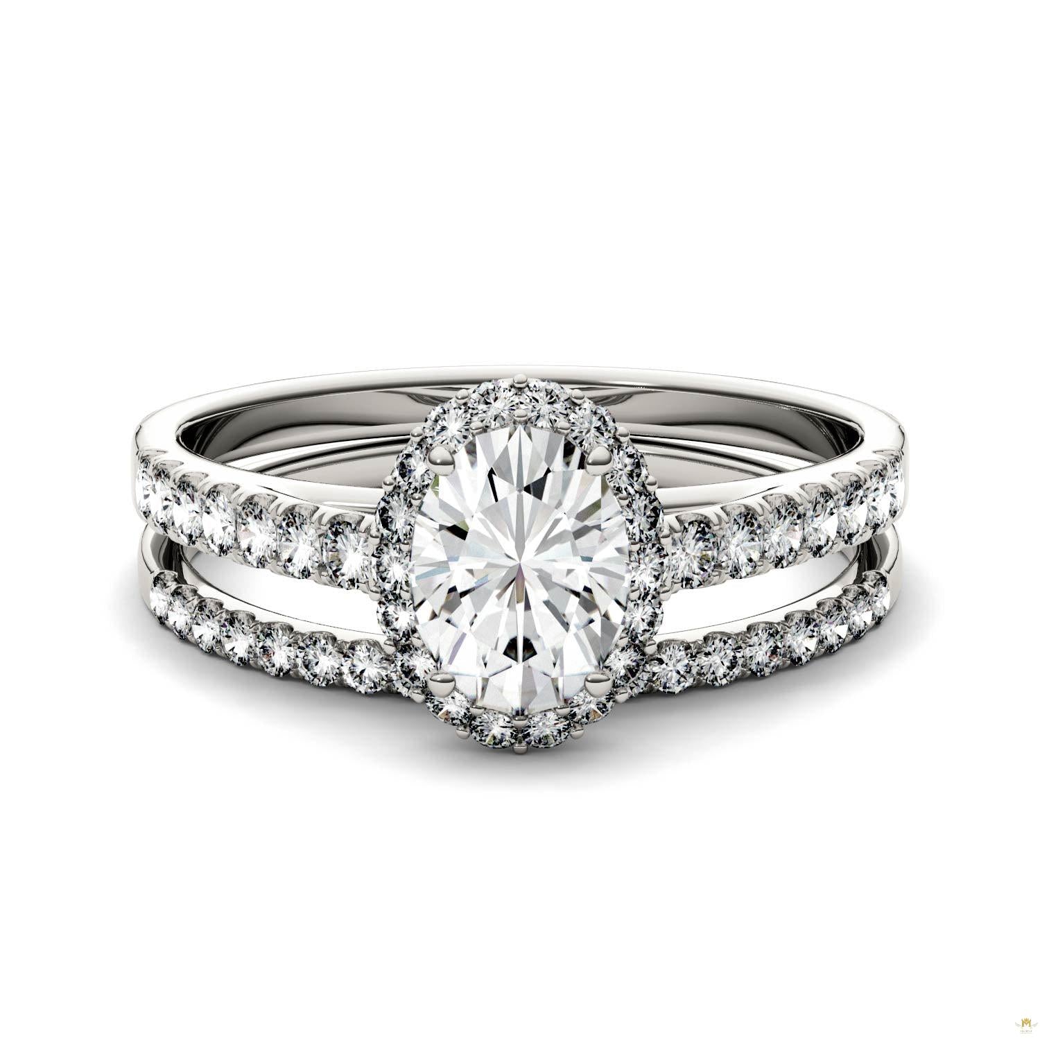 1.28 CTW   Oval Moissanite Halo Set in 14K White Gold