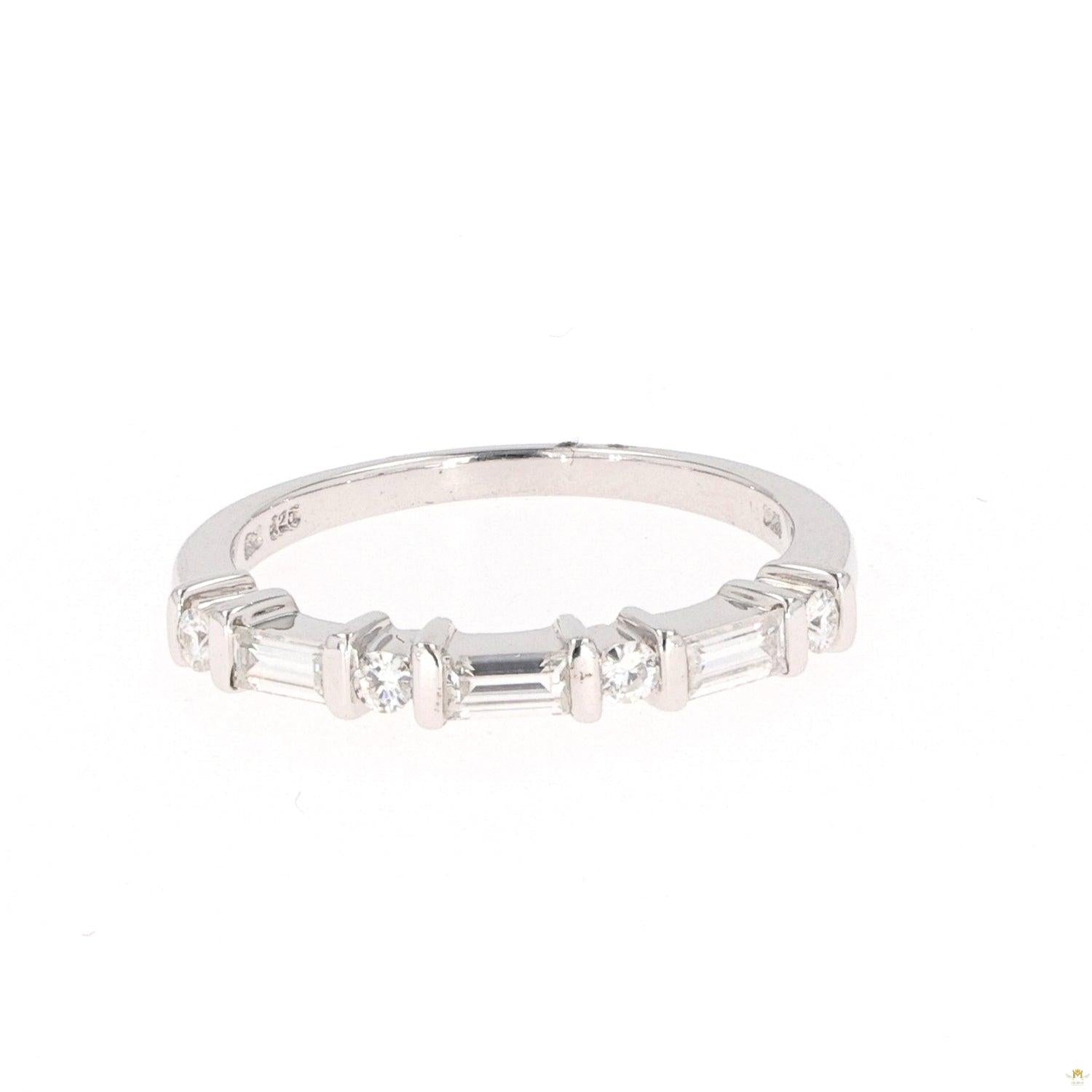0.47 CTW   Baguette Near-Colorless Moissanite Bezel Wedding Band in Sterling Silver