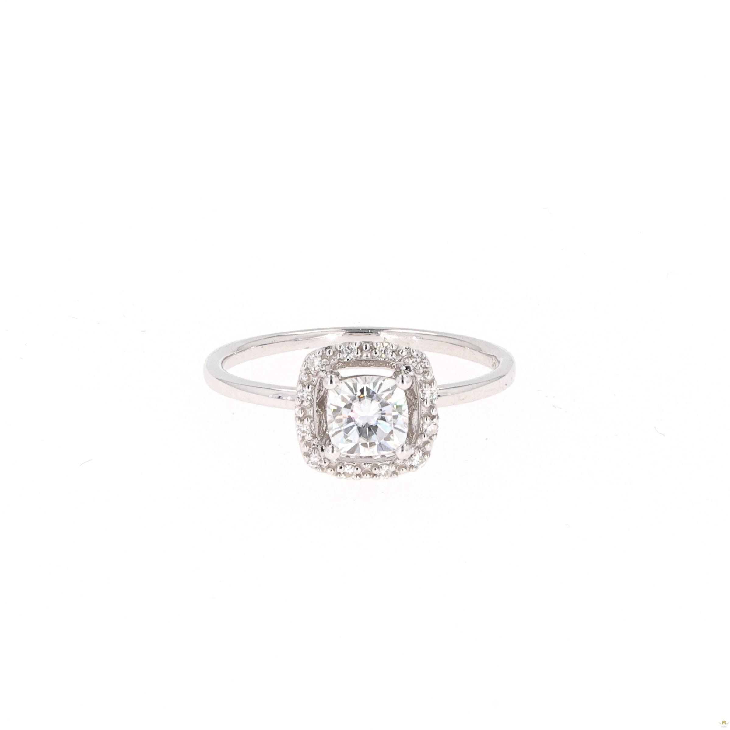 0.66 CTW   Cushion Near-Colorless Moissanite Halo Engagement Ring in 14K White Gold