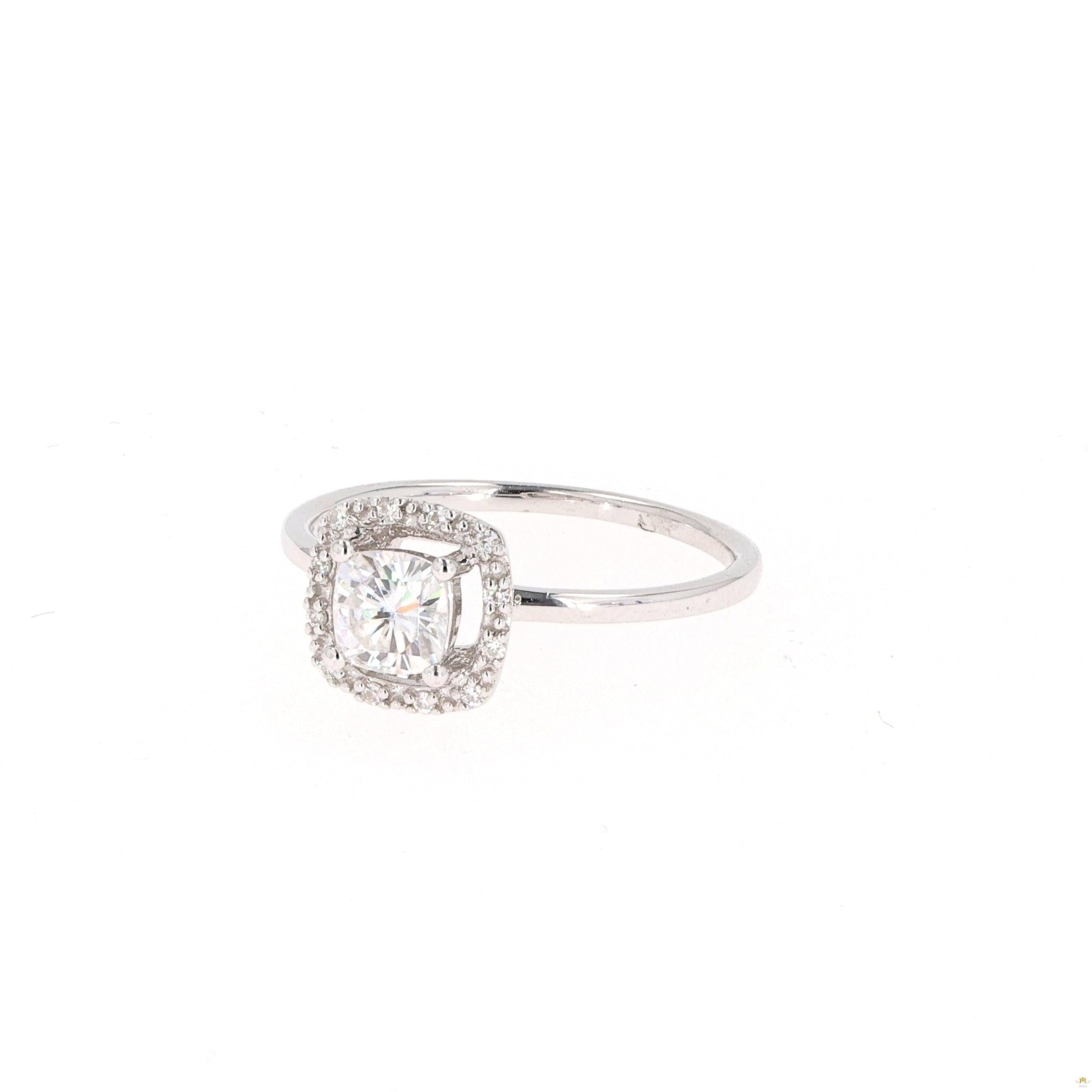 0.66 CTW   Cushion Near-Colorless Moissanite Halo Engagement Ring in 14K White Gold