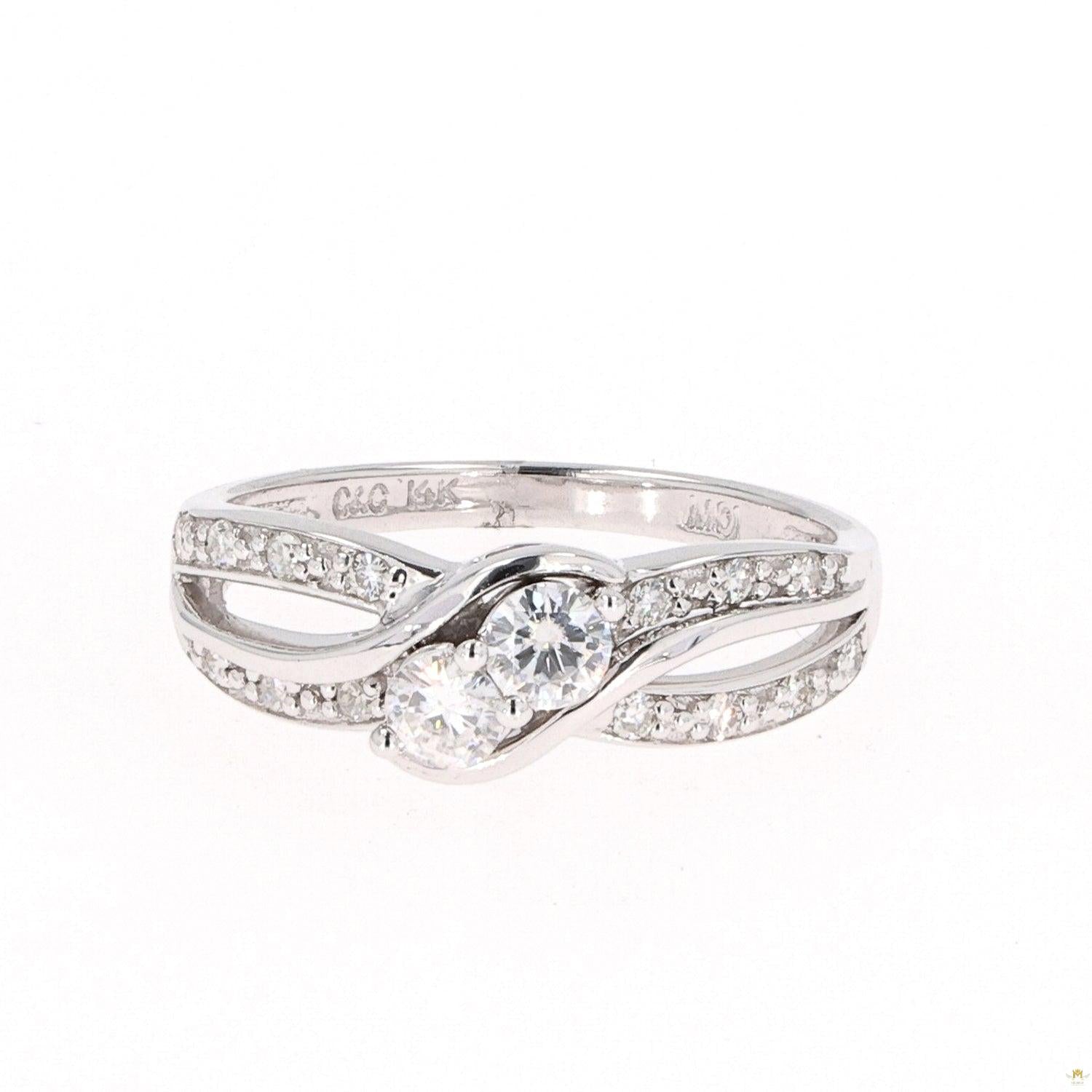 0.50 CTW   Round Near-Colorless Moissanite Two-Stone Bypass Ring in 14K White Gold