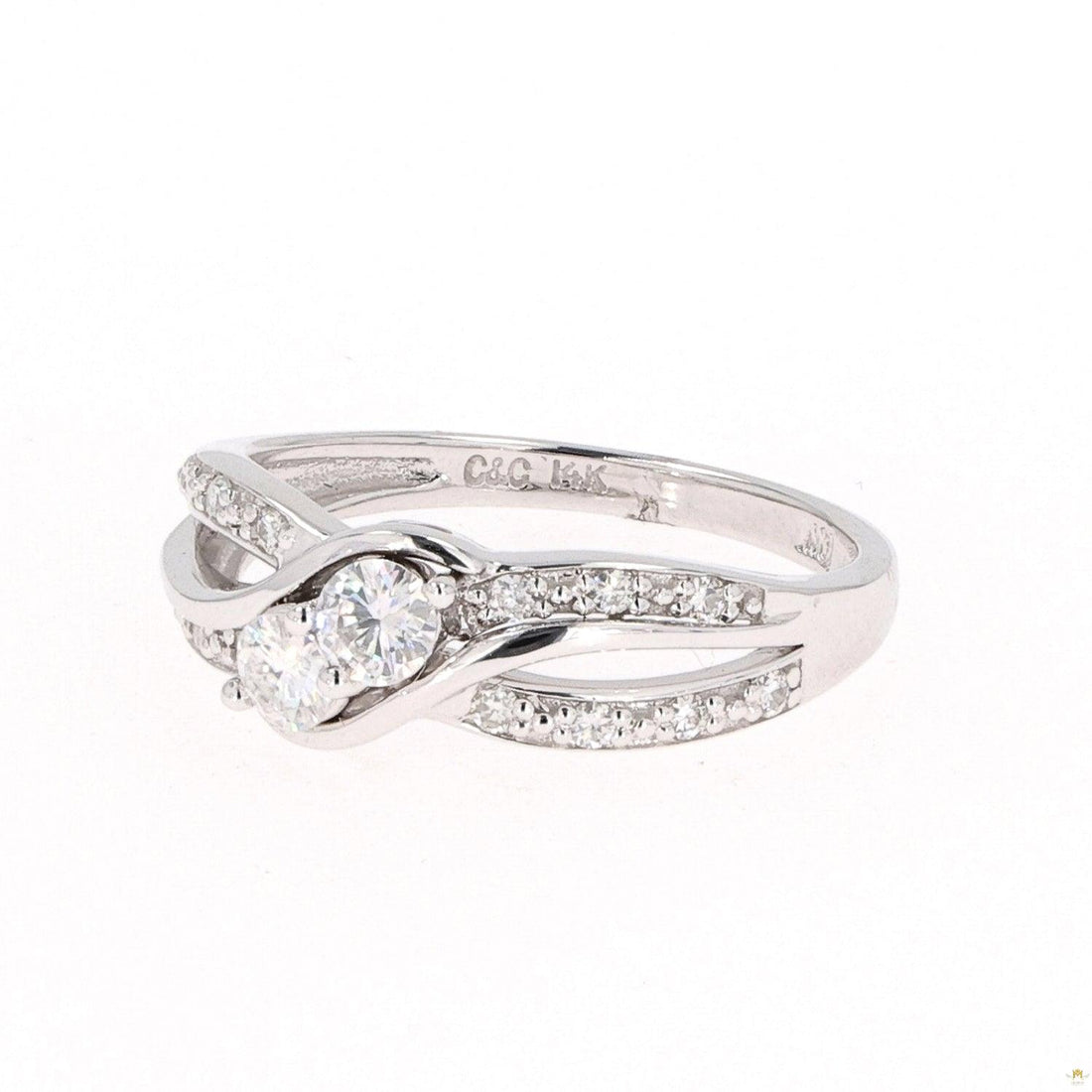 0.50 CTW   Round Near-Colorless Moissanite Two-Stone Bypass Ring in 14K White Gold
